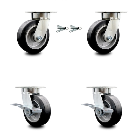 Service Caster 6 Inch Kingpinless Rubber on Aluminum Wheel Caster Swivel Locks 2 Brakes, 2PK SCC-KP30S620-RAR-BSL-2-SLB-2
